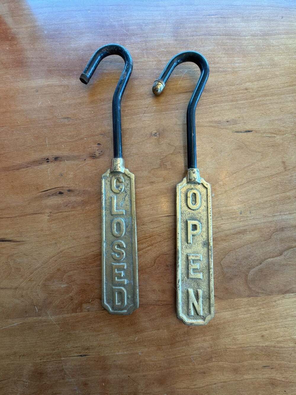 Vintage Solid Brass Open / Closed Fireplace Damper Pull Hooks Pair
